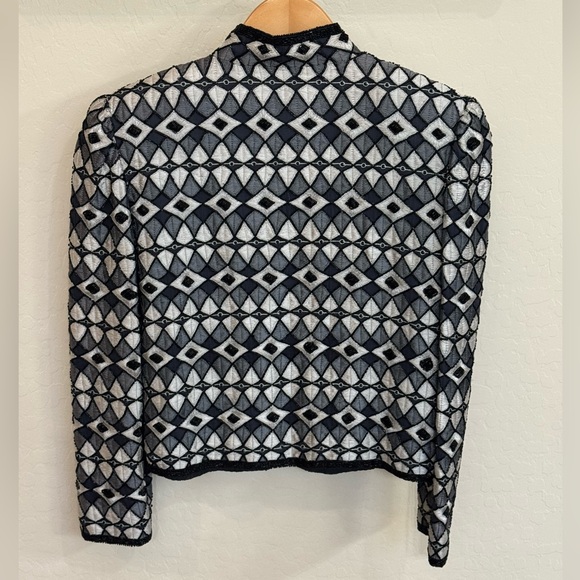 Adrianna Papell Black & White Geometric Open-Front Evening Beaded Jacket - Picture 3 of 4